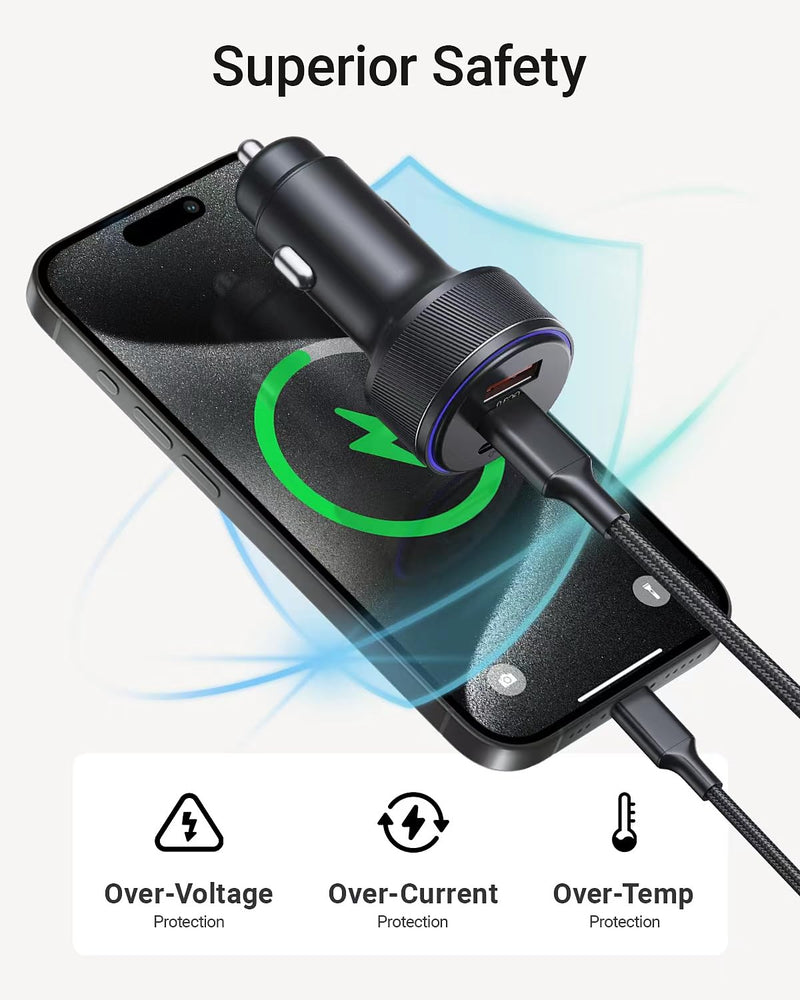 USB-C Car Charger, 3-Port 90W Fast Car Charger, Dual USB-C & USB-A Car Power Adapter, PD3.0 & QC3.0 Fast Charging for iPhone 15/14/13 Pro Max, iPad, MacBook and More 1