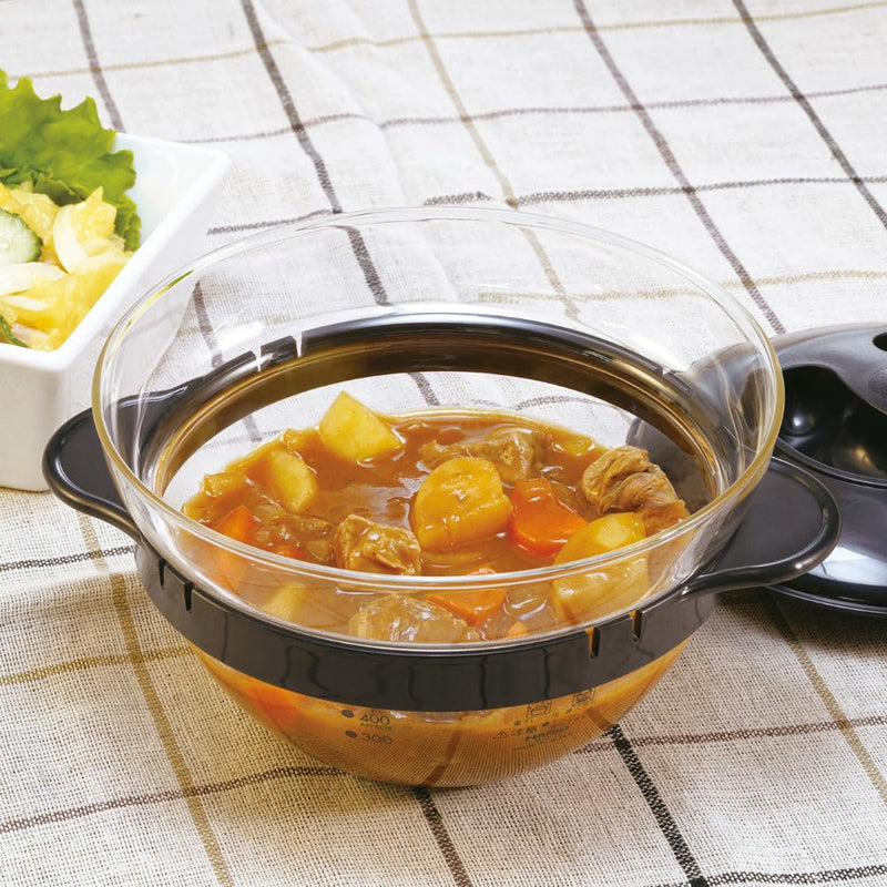 HARIO XOY-1-B Glass Microwave Oven Side Dish Pot, Black, Practical Capacity, 15.9 fl oz (450 ml), Made in Japan, Easy Cooking, Cream Soup, Handmade 450 ml