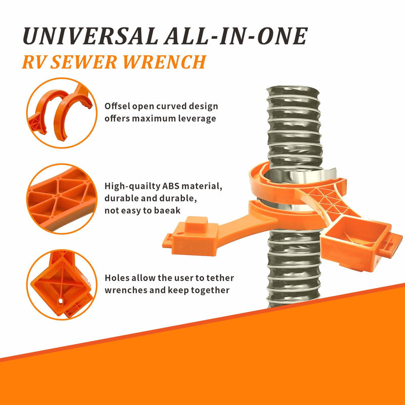 2PC Universal Fit RV Sewer Hose Wrench, RV Sewer Hose Fitting Wrench, Fits Most 3-Inch and 4-Inch Male/Female RV Sewer Caps, Multi-purpose Rv Sewer Wrench, Connect and Disconnect Sewer Hose Fittings