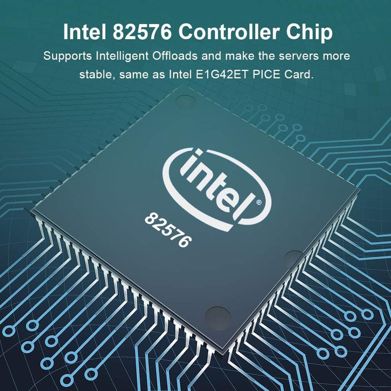 10/100/1000Mbps Gigabit Ethernet Network Interface Card (NIC) Dual Copper RJ45 Ports, with Intel 82576 Chip, Equivalent to Intel E1G42ET, PCIE 2.0 X1, Support Windows/Windows Server/Linux/VMware ESX Intel 82576EB, 2x RJ45