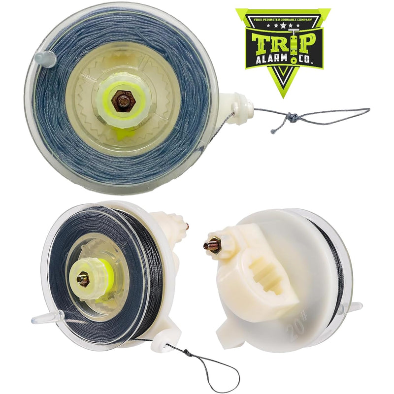 Trip Wire Reel and Trip Alarm Bundle Set - 12 Gauge Quad 3.0-85 ft Kevlar Reusable 50 lb Reels - Perimeter Defense Device 360° Coverage Warning Security for Camping Safety 2 Pack Reel Black