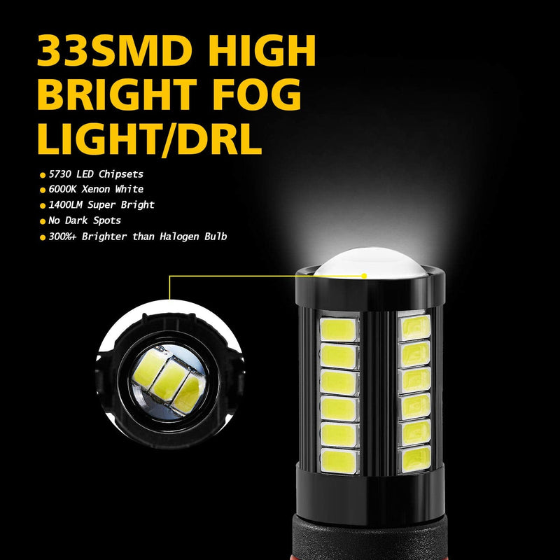 AUXLIGHT 2504 PSX24W 12276 LED Fog Light Bulbs 6000K Xenon White, Super Bright 2800 Lumens 33-SMD Chips LED Daytime Running Lights DRL Bulbs Replacement for Cars, Trucks (Pack of 2)