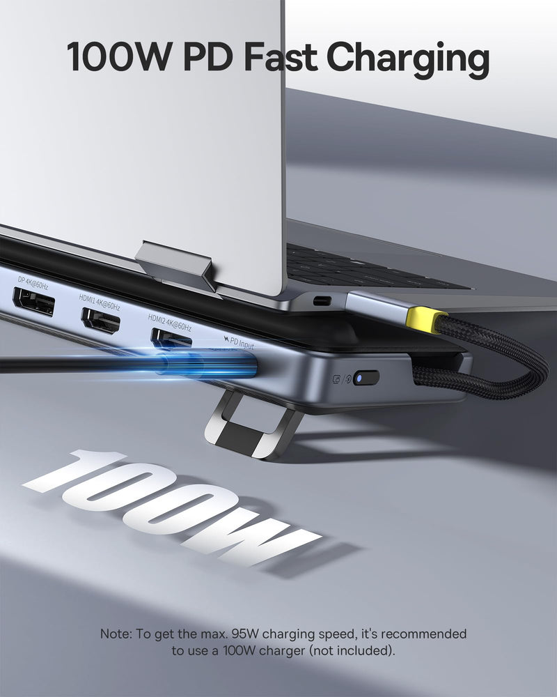 Baseus Laptop Docking Station Stand, 12 in 1 Triple 4K Display HDMI/DP, 10Gbps USB A/C Fast Data, PD 100W, Ethernet, TF/SD, USB C Docking Station with Stand for Windows/Dell/HP/Lenovo/Asus/Acer/Mac 12 in 1 New