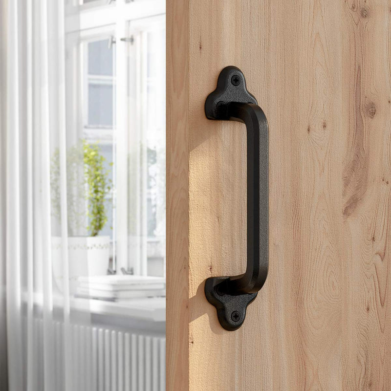 SMARTSTANDARD Heavy Duty 9" Antique Barn Door Handle, Large Rustic Retro Cast Iron Handle for Gates Garages Sheds Furniture, Black Powder Coated Finish, Square 1
