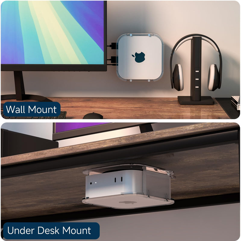 Clear Acrylic Wall/Under Desk Mount for Mac mini M4 / M4 Pro 2024 - Mac mini M4 Stand Holder with Easy Power Button Access (Holder Only)