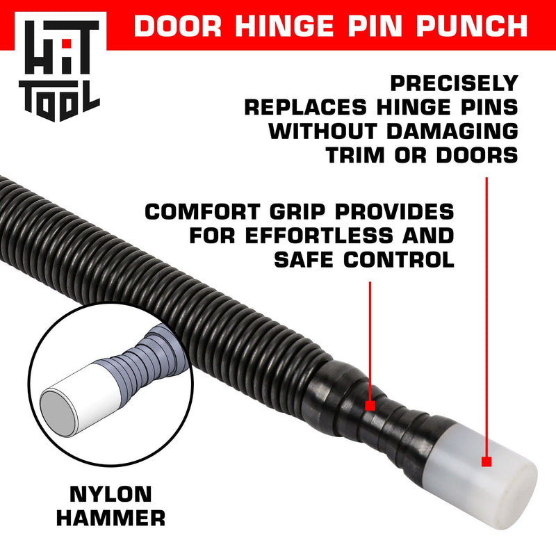HIT Tool Pro Combo Kit 1/32" & 2/32" Nail Set & Door Pin Remover with Nylon Hammer (2 Tools) Nylon Faced Hammer