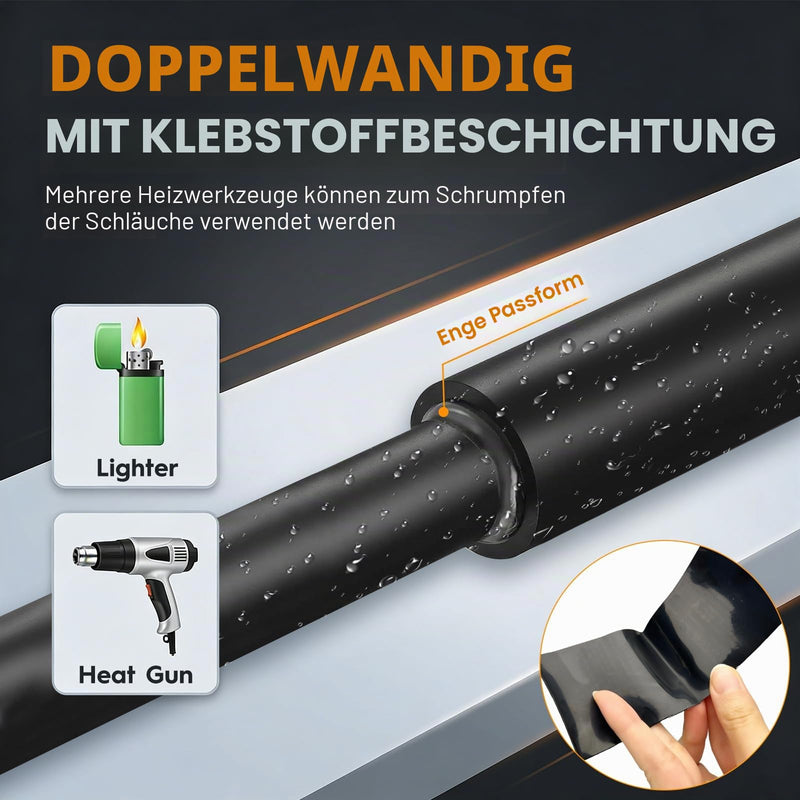 Tube Tube with Adhesive, 4:1 Diameter 12/16/20/32/40 mm, Waterproof Heat Shrink Tube with Adhesive, Insulating Cable Tube, Waterproof Heat Shrink Tube, Black