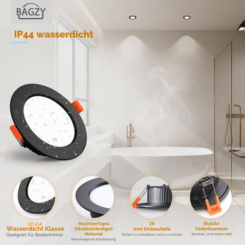 BAGZY LED Recessed Spotlights 220 V Black Spotlights Flat 5 W 500 Lumen Set of 5 Cool White 6000 K Cut-Out 70-80 mm CRI 80 Recessed Ceiling Spotlight for Bedroom Bathroom Living Room 5W+5 Stück
