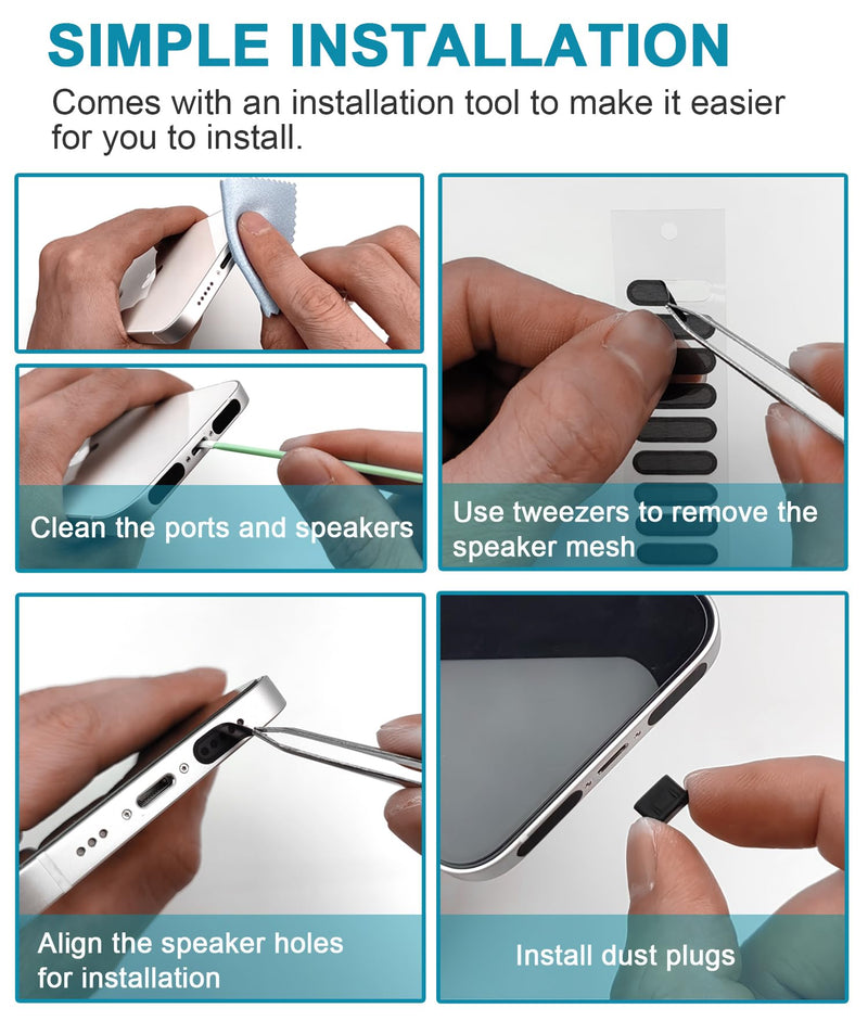 4 Pack iPhone Dust Plug，Aluminum Alloy iPhone Port Plug Lightning Port Plug with Phone Speaker Cover Compatible with iPhone 14, 13,12,11, Pro, Max Series Protector Charger Port Cover