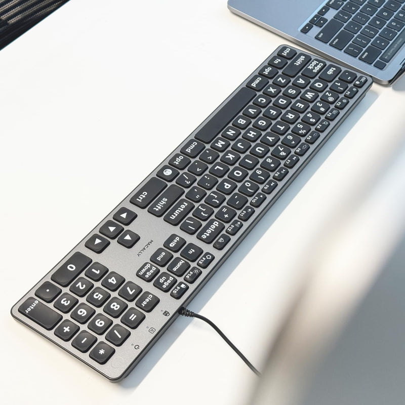 Macally Wired Keyboard for Mac (USB C + A) - Large Print and Backlit Apple Keyboard Wired - 107 Key Full Size Large Letters USB C Keyboard for Macbook Pro/Air, Mac Mini, iMac