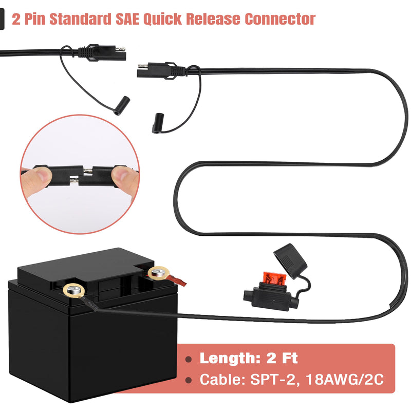 Bates- SAE Battery Connector, 2 Pack, 2 FT, SAE to O Ring Terminal Harness, 2 Pin Battery Connector, SAE Connector, Battery Quick Connect, SAE Extension Cable, Battery Cable Connector, SAE Adapter