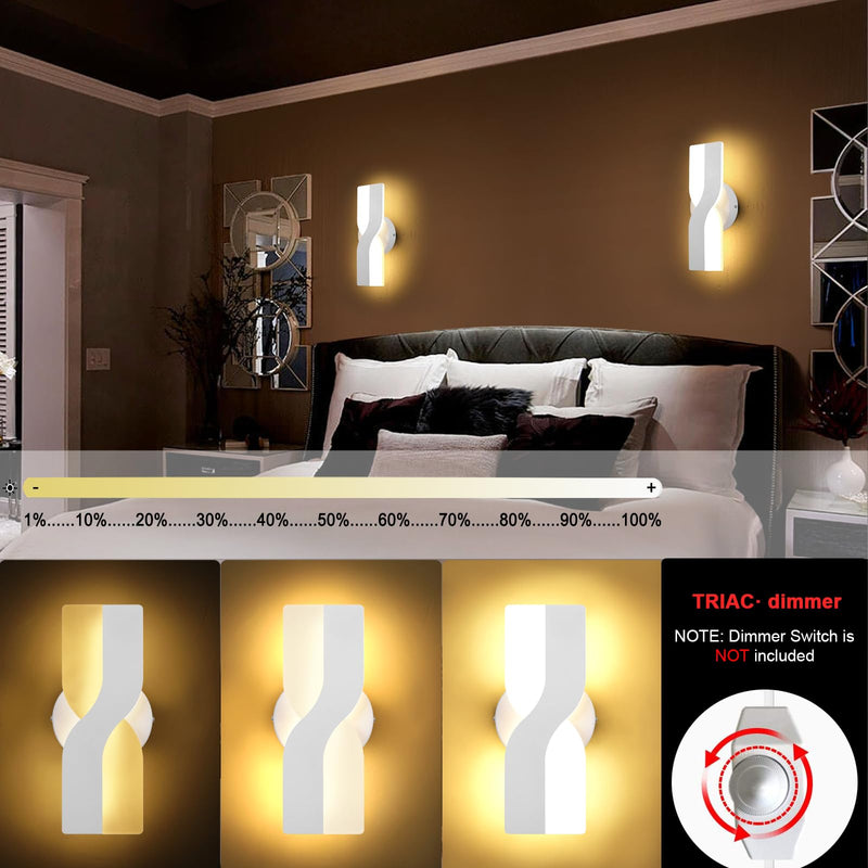 Kawell 12W Minimalist LED Wall Light 1%-100% Dimming Modern Wall Sconce Hardwired Indoor Wall Lamp Square for Bedside Hallway Study Kitchen, White 3000K