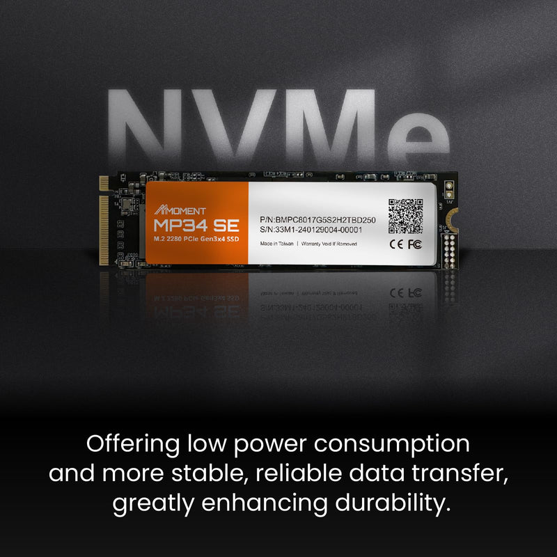 MMOMENT MP34 SE 512GB PCIe Gen3 NVMe M.2 2280 Internal Solid State Drive, Gen3.0X4 Read Speed Up to 2100MB/s for Latop and PC