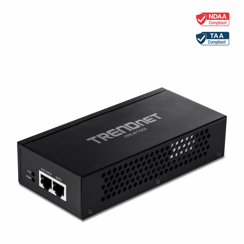 TRENDnet 2.5G PoE+ Injector, TPE-215GI, PoE (15.4W) or PoE+ (30W), Converts a Non-PoE Port to a PoE+ 2.5G Port, 2.5GBASE-T Compliant, Integrated Power Supply, Network a PoE Device Upto 100m, Black 30W