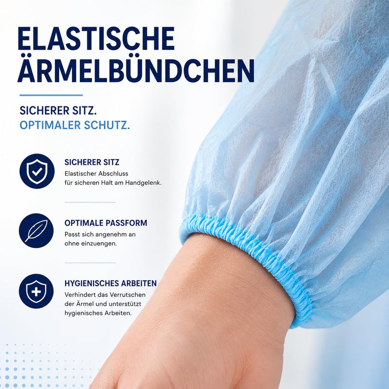 10 x Disposable Protective Gown Blue - Visitor Gowns Made of PP Fleece 18 g/m² - Non-Sterile Disposable Gown with Ties & Elastic Cuffs - Medical Device Class 1 for Care, Laboratory & Hospital