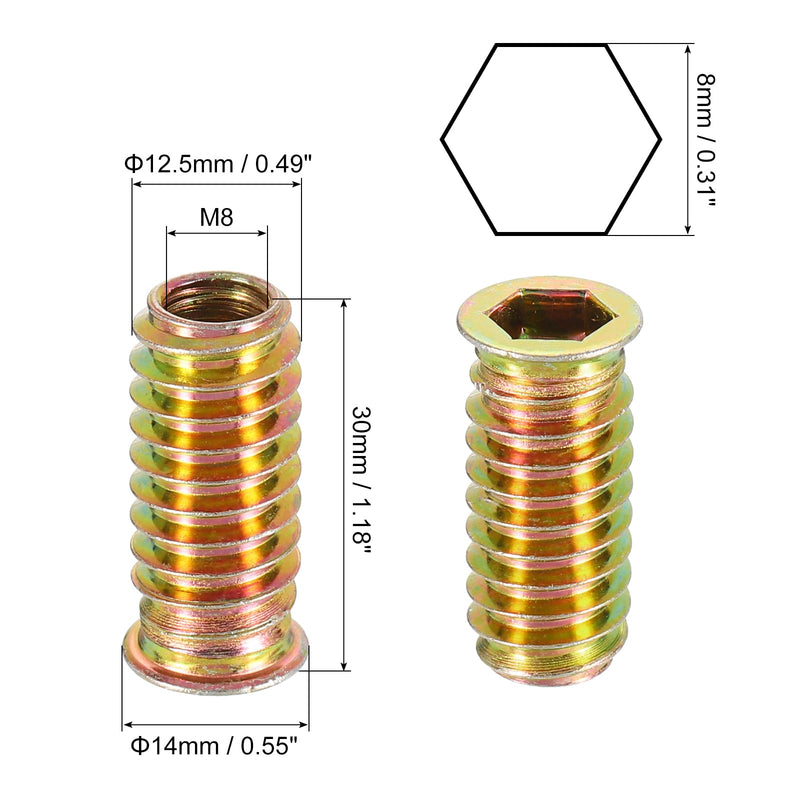 uxcell Wood Furniture M8x30mm Threaded Insert Nuts Interface Hex Socket Drive 40pcs 40