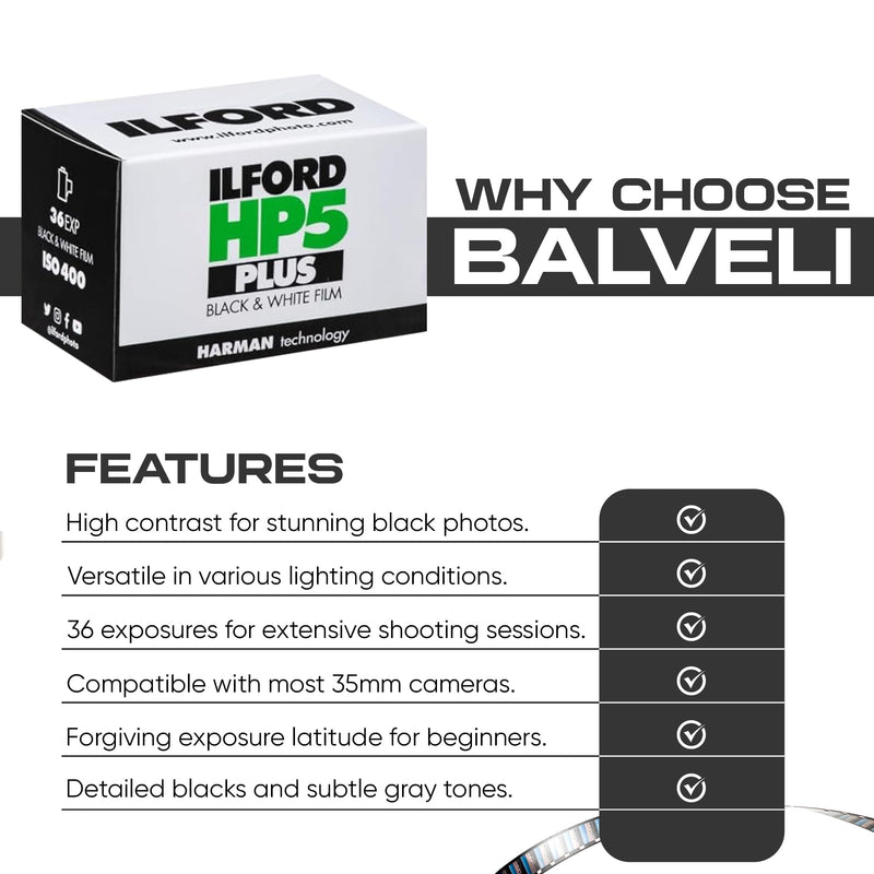Ilford HP5 Plus 400 Black and White Film 35mm Film, 36 Exposures, 6 Rolls -Balveli Cloth- 35mm Film Black and White Roll 400 Iso Black and White-6 Black and White 35 mm Film Roll-Camera Film-B&W Film