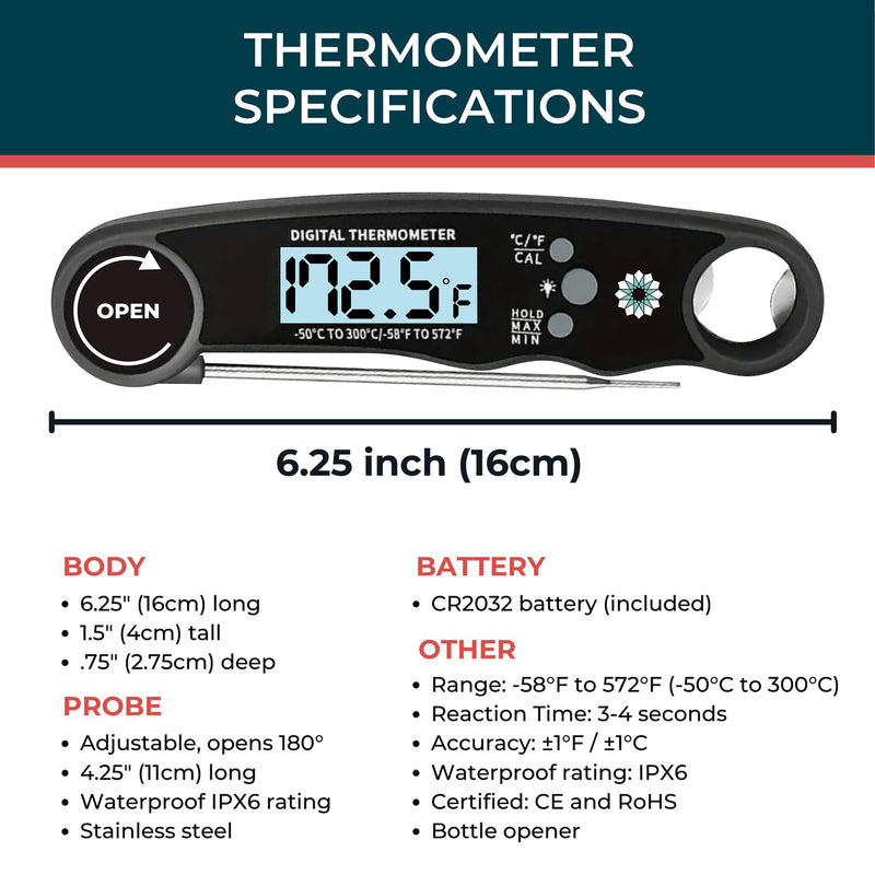 Cathy Yoder's Meat Thermometer Digital, Instant Read Food Thermometer for Cooking in Air Fryer Oven, BBQ, Grill & Baking. Measure Internal Temperatures Probe Easy Display Kitchen Grilling Accessories