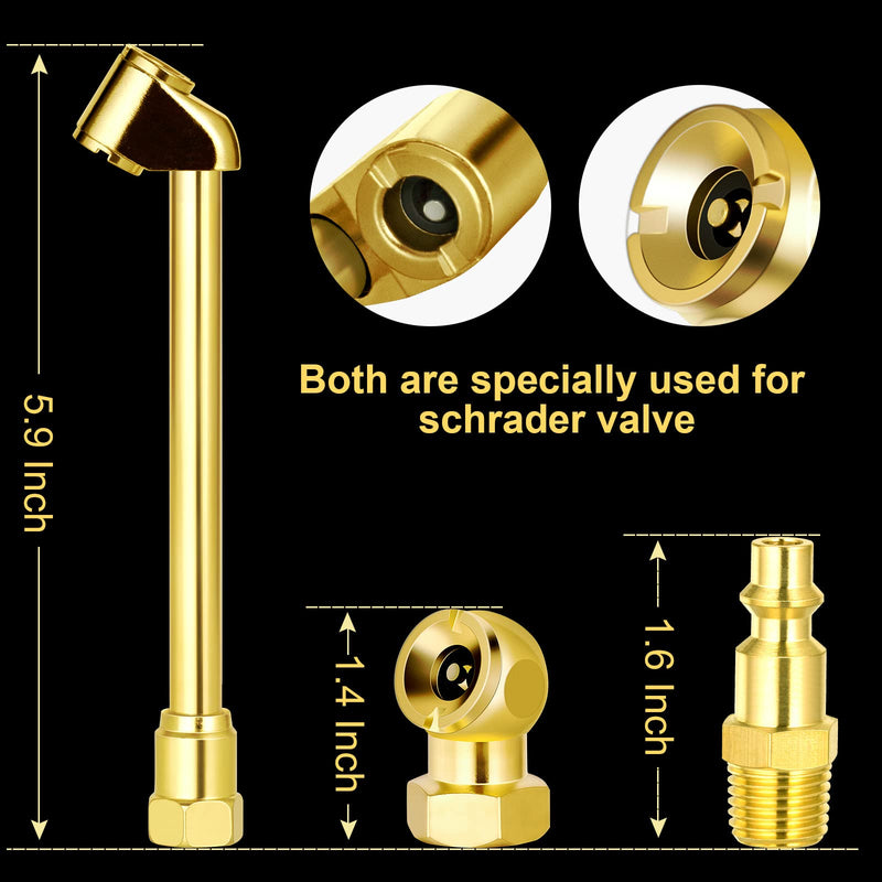 2 Pack Heavy Duty Air Chuck Set-1/4 Inch Female NPT Closed Ball tire Chuck, Dual Head Air Chuck and Standard Male Quick Plug, Tire Air Fill Kit for Tire Inflator Gauge and Air Compressor