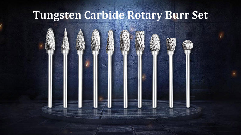 Carbide Burr Set for Dremel, 10 Pieces Wood Metal Cutter with 1/8 Inch Shank for DIY Woodworking, Carving, Engraving, Drilling, Metalworking