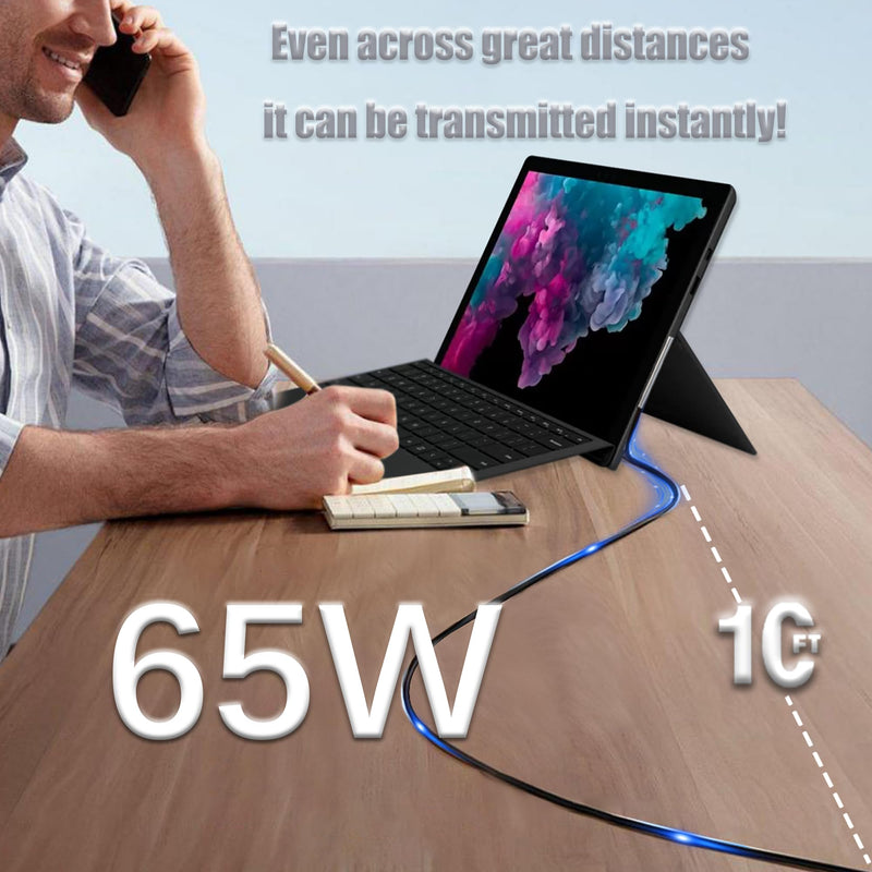 65W Surface Pro Laptop Charger for Microsoft Surface Pro 10,9,8,7+,7,6,5,4,3,X, Windows Surface Laptop 5,4,3,2,1, Surface Laptop 5,4,3,2,1 Studio, Surface Book 3,2,1, Surface Go Tablet, with 10FT