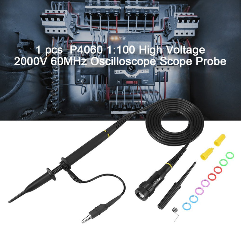 1 piece P4060 probe high voltage 1: 100, 2000 V 60 MHz oscilloscope probe, 1.2 m cable with standard BNC end, black