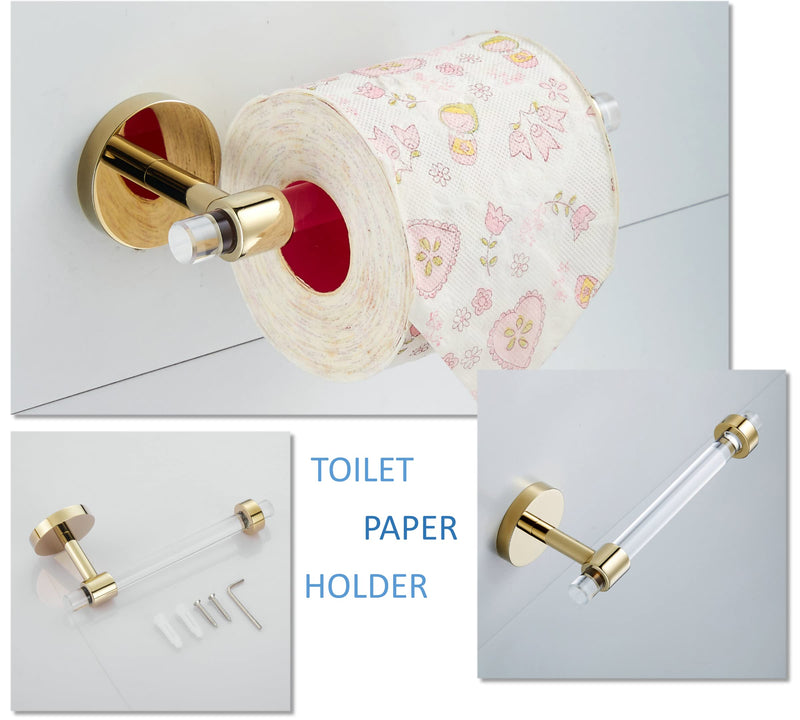 Gold Bathroom Hardware Accessories Set - Acrylic Hand Towel Holder Toilet Paper Holder Towel Hook - Wall Mounted Bath Towel Bar Set 3 Pieces SHUNLI 3-Piece