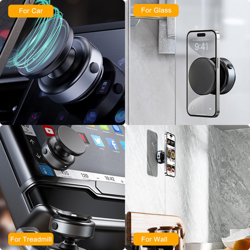 Upgraded 360° Adjustable Electric Vacuum Magnetic Suction Cup Phone Mount, Hands-Free Magnetic Cell Phone Holder for Car/Gym/Mirror/Smooth Surface, Compatible with Magsafe iPhone, Silver