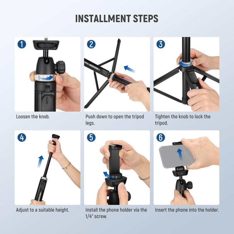 NEEWER Phone Tripod for Cell Phone & Camera with Remote, 62.9" All Metal Selfie Stick Travel Vlog Tripod Stand for iPhone with Phone Holder, Portable Camera Tripod for Canon Sony DLSR GoPro, TS05