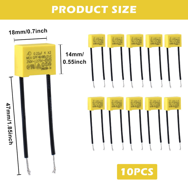 Pack of 10 LED suppressor capacitors for flashing, capacitor X2, non-outgoing LED lamps, suppression capacitor 0.22µF 275V