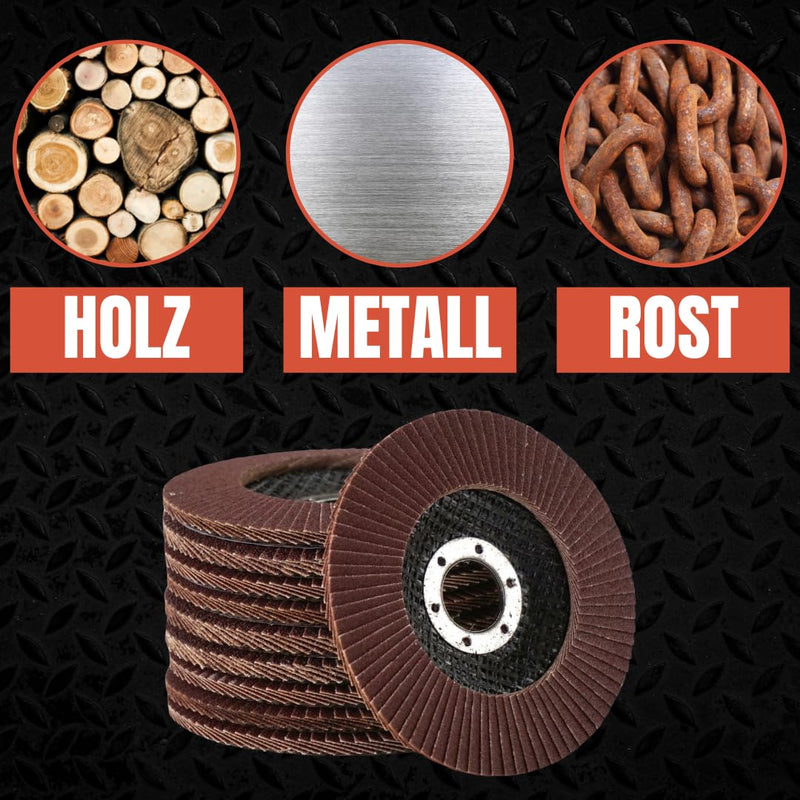 10 serrated washers | Ø 125mm | Grain 80 | Brown for metal & wood | | Professional quality | for angle grinders | Flap disc | Sanding mop | Lamellar discs | Grinding wheels | Grind