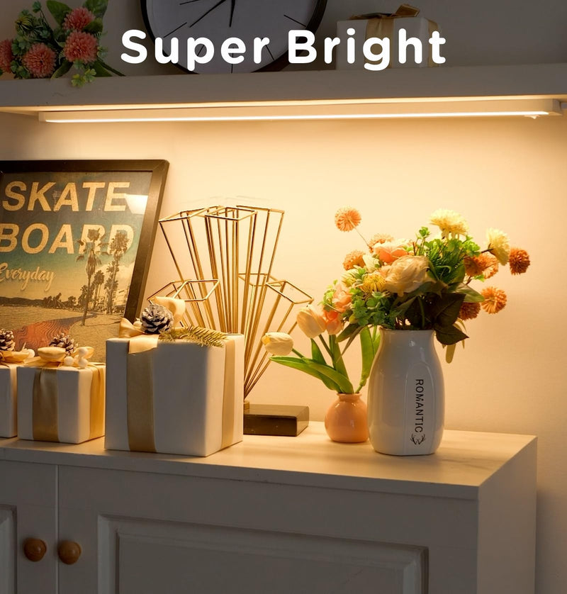 16 Inch Under Cabinet Lighting Plug in, 9W 120V 3 Color 3000K/4000K/5000K, 3 Brightness, Super Bright, Ultra Thin Under Counter Lights for Kitchen, Linkable LED Cabinet Light, White White,1 Pack 16 Inch