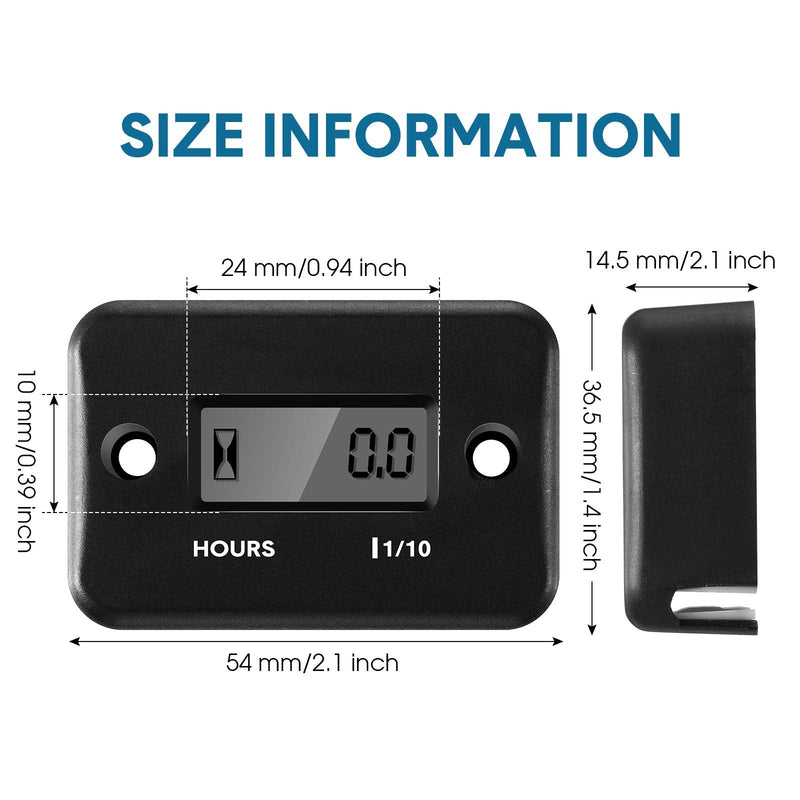 2 Pieces Inductive Hour Meter for Gas Engine Lawn Mower Dirt Bike Motorcycle Motocross Snowmobile Karting Marine ATV Boat Outboard Motor Generator Waterproof Hour Meters (Black) Black