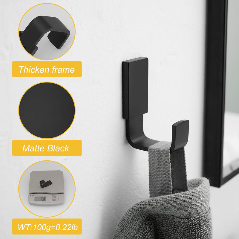 BESy Brass Clothes Hook Single Towel Hook for Bathroom Kitchen Garage Square Style Robe Hooks Coat and Hat Hook, Wall Mounted with Screws, Two Packs, Matte Black 2 Pack