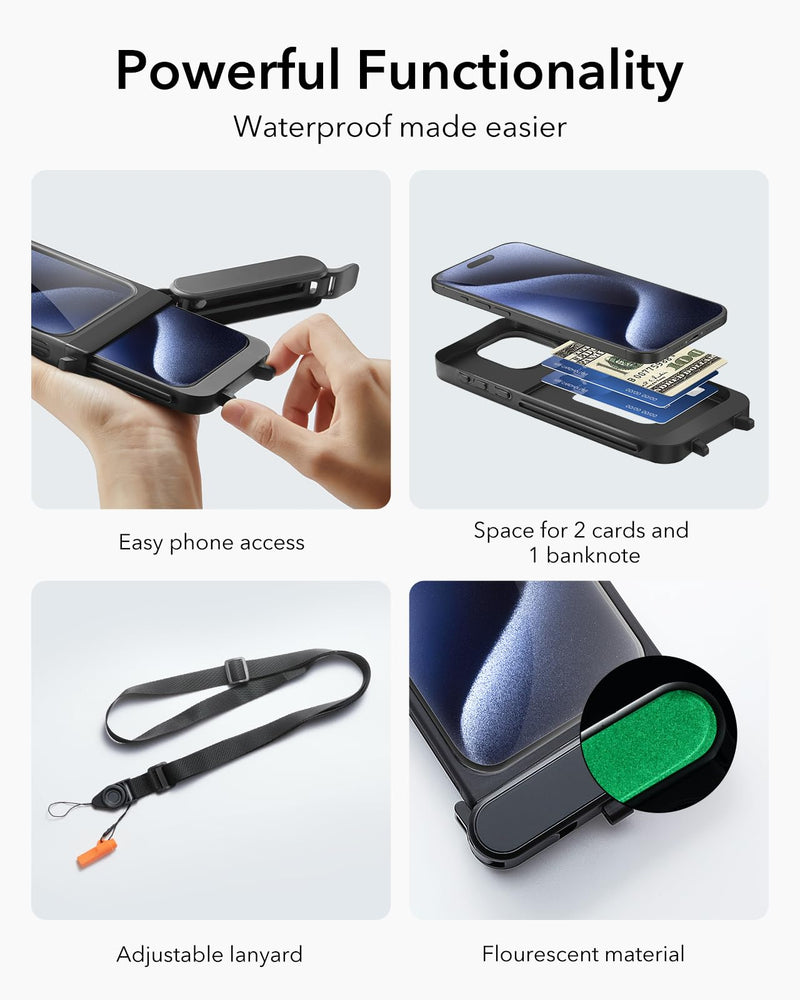 ESR Waterproof Phone Pouch for iPhone 15 Pro Max /14 Pro Max, Underwater Touch Sensitivity, IPX8 Floating Waterproof Cellphone Case with Lanyard, Dry Bag for Snorkeling, Black iPhone 15 Pro Max/14 Pro Max