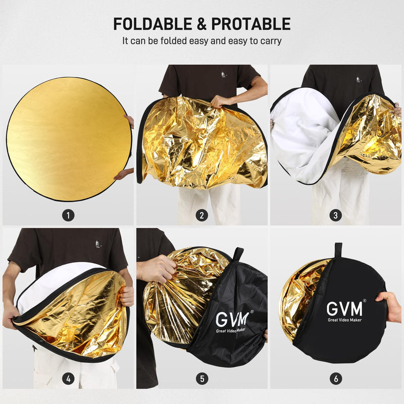 GVM Great Video Maker 43 Inch/110cm 5-in-1 Light Reflector - White, Silver, Gold, Black, Translucent - Collapsible Photography Reflector with Bag for Studio & Outdoor Shooting