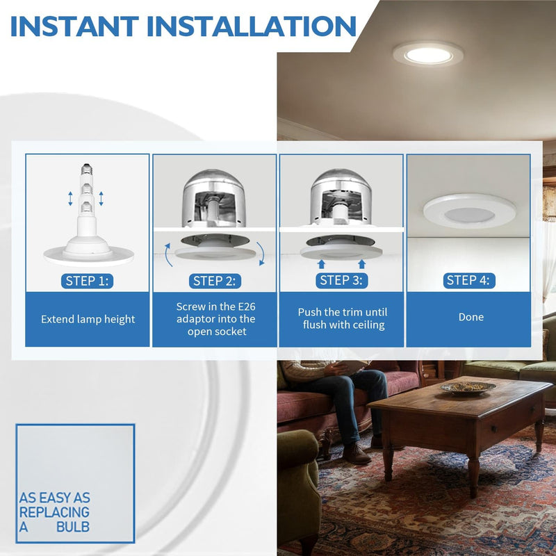 Jolux 5/6 Inch LED Can Lights Adjustable Recessed Retrofit Downlight,12W=60W,5000K Daylight, 800LM,Dimmable,ETL Damp Rated Conversion kit, Recessed Lighting Install,Flat Trim, E26 Base,4-Pack 5000K(Daylight) 6 Inch- 4 Pack