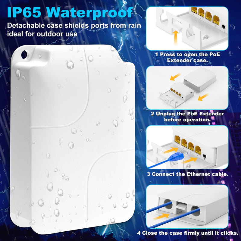 PoE Extender Gigabit, 4 Port PoE Repeater, One IEEE802.3af/at(Power-in) ,Three IEEE802.3af/at (Power-Out) for Ethernet/PoE Power AP, IP Camera, IP Telephone and Other Network equipments
