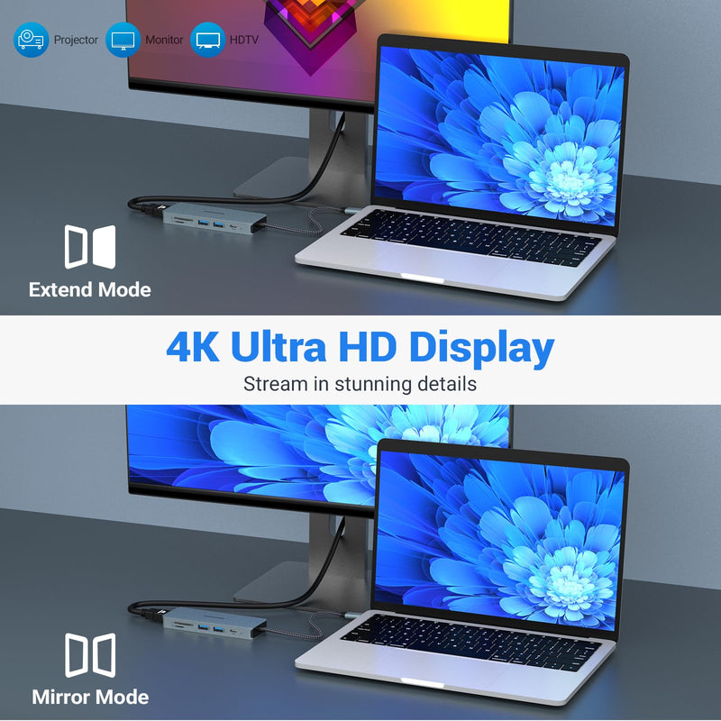 USB C Hub, 10 in 1 Dock with 4K HDMI, 2 x USB 3.0, USB-C 3.0 Data Transfer, 2 x USB 2.0, 100W Power Delivery, SD/TF Card Reader, 3.5mm Audio for Laptop, iPad