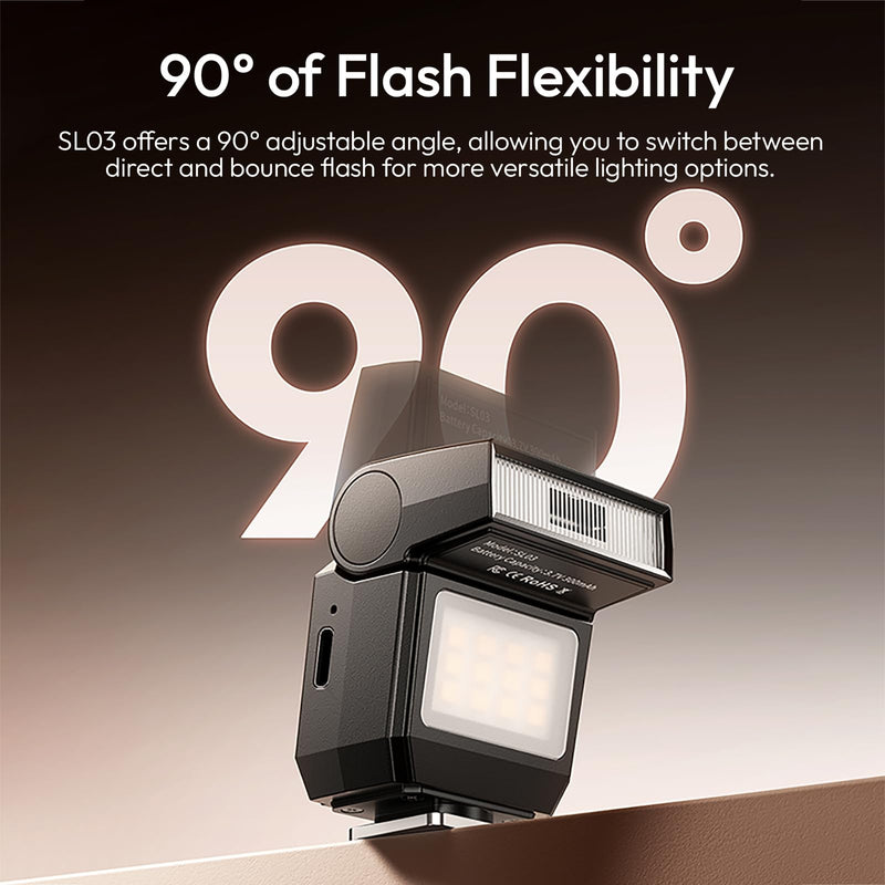 ULANZI SL03 Camera Mini Flash Speedlite with Video Light, GN8 6500K External Flash 90° Angle Adjustable Speedlite Compatible with Sony/Canon/Fuji/Nikon DSLR, Universal Single Contact Hot Shoe Mount Black