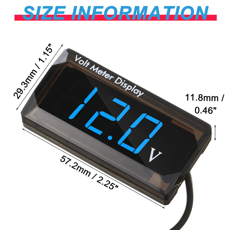 2 Pieces DC 4 to 28V Car Digital Voltmeter 12V Voltage Meter Car Audio Gauge LED Display 12V Meter Waterproof Voltage Gauge Meter for Car Motorcycle(Blue Light) Blue Light
