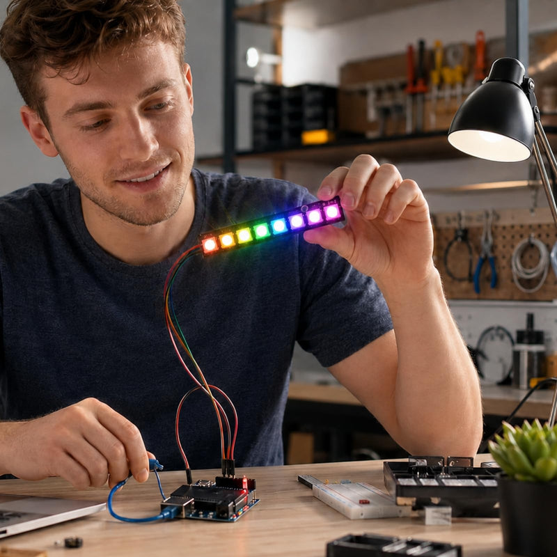 WS2812 RGB LED Module 8 Bit, 5050 LED Stick 5 V with Integrated Driver, Addressable RGB Light Strip for Arduino Raspberry Pi ESP32, DIY Electronics Model Making Lighting Pack of 10