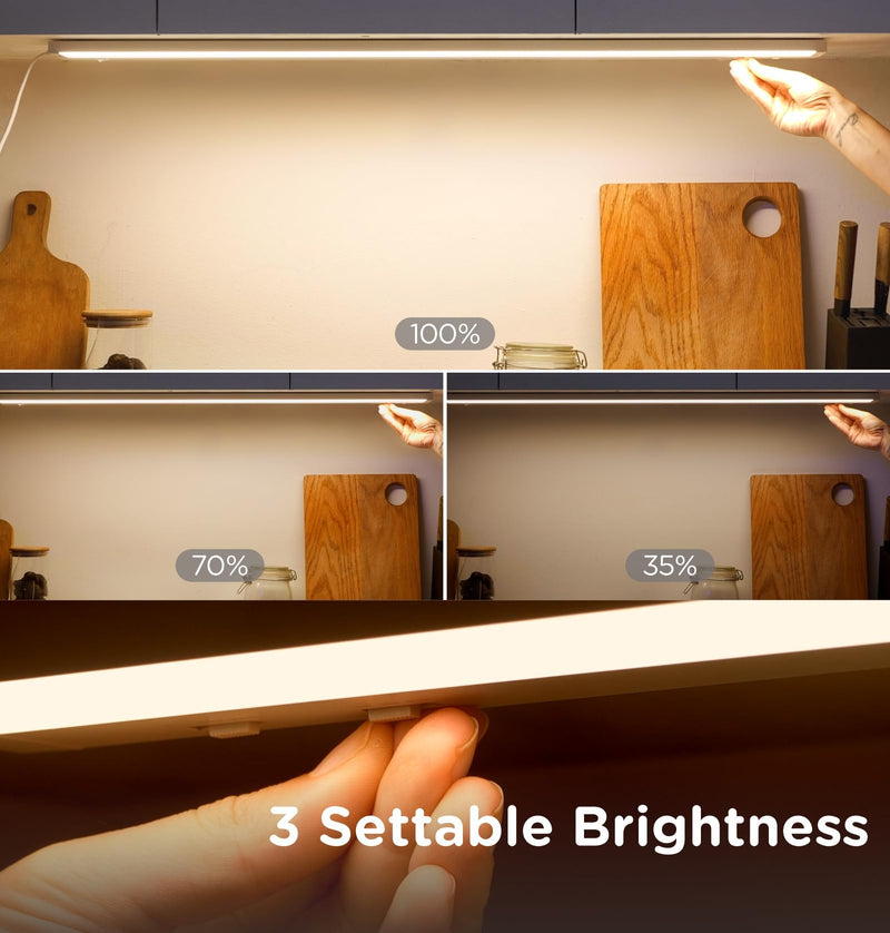 16 Inch Under Cabinet Lighting Plug in, 9W 120V 3 Color 3000K/4000K/5000K, 3 Brightness, Super Bright, Ultra Thin Under Counter Lights for Kitchen, Linkable LED Cabinet Light, White White,1 Pack 16 Inch