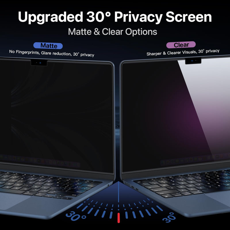 Privacy Screen for MacBook Air 13.6 Inch (2025–2022, A2681 A3113 A3240), Reusable Adhesive Wide-angle privacy Filter, High Light Transmission, Slim Fit, Easy to Wash & Removable- Clear Transparency (Smooth)