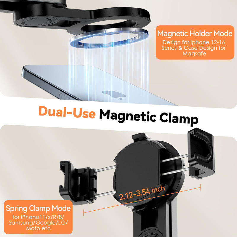 CloudValley Magnetic Mini Selfie Stick Tripod, 4-in-1 Pocket Size Phone Tripod with 360° Rotation, Rechargeable Bluetooth Remote, Foldable Handle Grip, Compatible with MagSafe iPhone for Photo/Video No Light