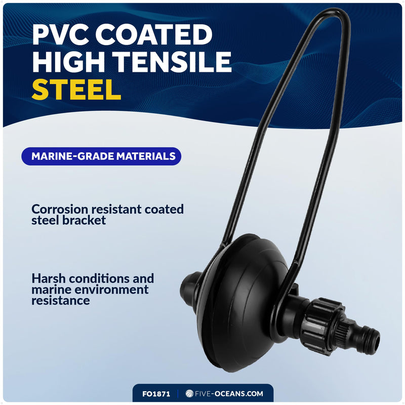 Five Oceans Outboard Motor Muffs, Boat Motor Flusher, Black PVC Marine Grade Muffs, Coated Steel Bracket, Includes Garden Hose Connector & Quick Connect Adapter Round Muffs