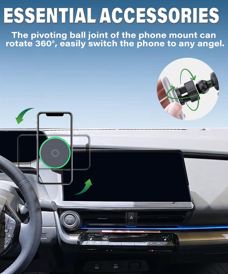 Car Phone Holder for 2023 2024 2025 Toyota Prius Accessories 15W Fast Wireless Charger Screen Fixed Clip Cell Phone Mount Hands-Free 360 Degree Rotation (12.3 Inch)