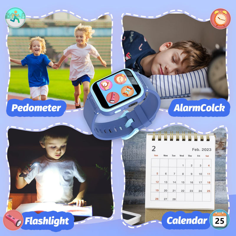 Kids Smart Watch with Puzzle Games HD Touch Screen Camera Video Music Player Pedometer Alarm Clock Flashlight Fashion Kids Smartwatch Gift for 6-13 Year Old Boys Girls Toys Blue