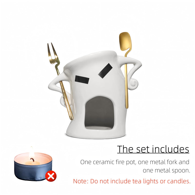 Cute Chocolate Fondue Mug with Attitude,Ceramic Personal Chocolate Butter Melting Cup for Cheese with 2Pcs Forks Mini Simmer Pot