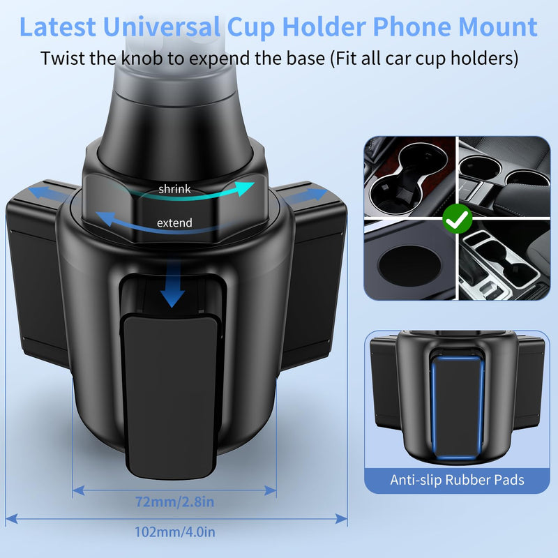 Cup Phone Mount for Car, [Upgraded Version] Universal Cup Phone Cradle Holder with Long and Adjustable Neck, Friendly Compatible with Cell Phone iPhone, Samsung, Google and All Smartphones